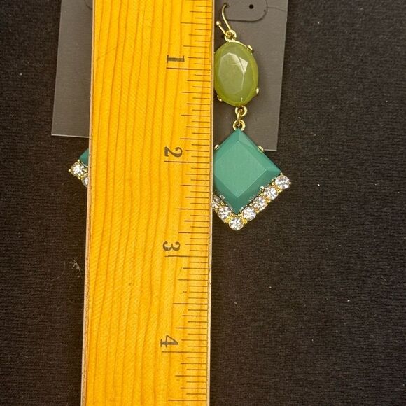 Gold and Green Teardrop Earrings with Glossy Finish 2.25 inch - Picture 5 of 5